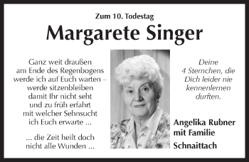 Traueranzeige von Margarete Singer von Pegnitz-Zeitung